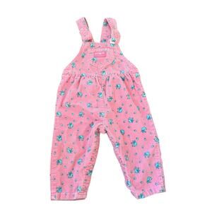 Vintage Oshkosh B'gosh overall ls corduroy Floral Pink Blue Size 24M paper tags